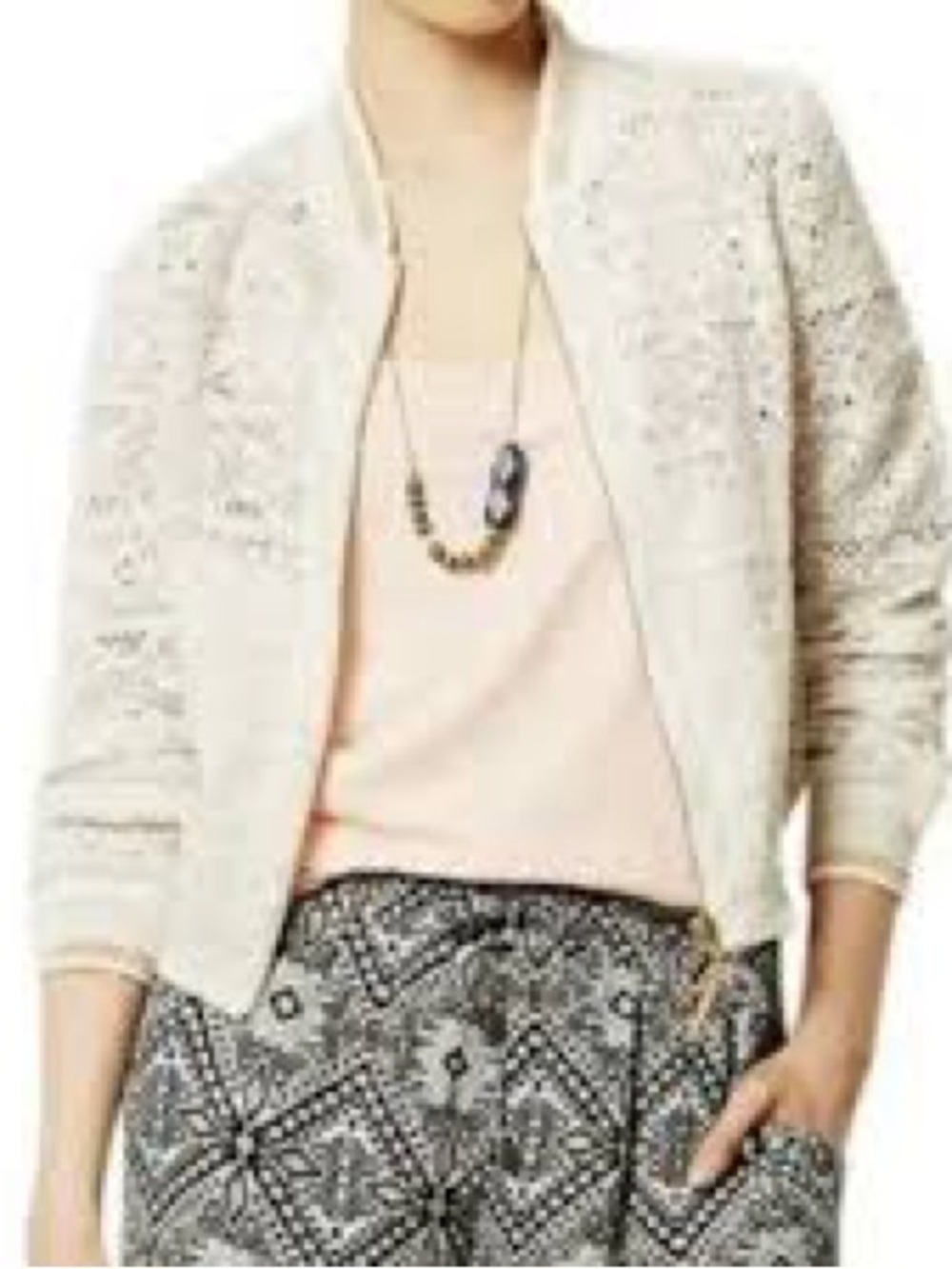 Cream Lace Open-Front Women's Blazer Jacket